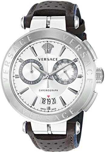 Versace Aion Chronograph Weißes Zifferblatt Grüne Lederarmbanduhr für Herren– VBR010017