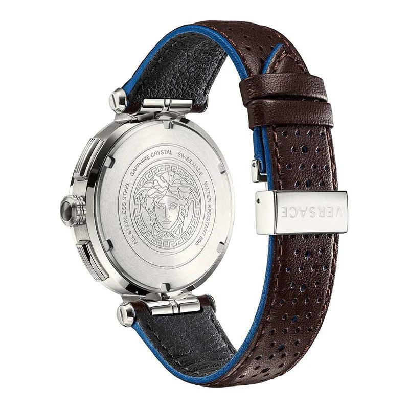Versace Aion Chronograph Weißes Zifferblatt Grüne Lederarmbanduhr für Herren– VBR010017