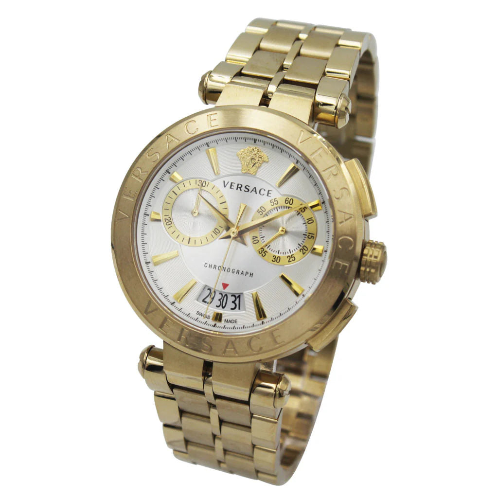 Versace Aion Chronograph Weißes Zifferblatt Metallarmband für Herren – VBR060017