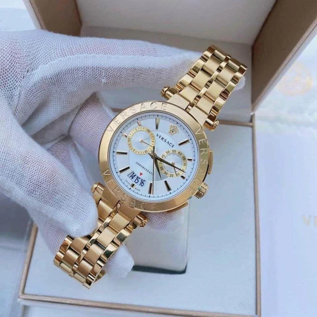 Versace Aion Chronograph Weißes Zifferblatt Metallarmband für Herren – VBR060017