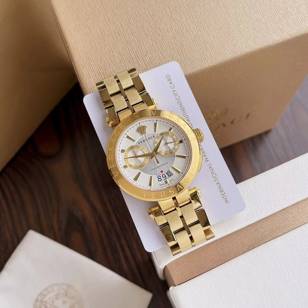 Versace Aion Chronograph Weißes Zifferblatt Metallarmband für Herren – VBR060017