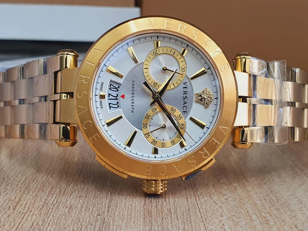 Versace Aion Chronograph Weißes Zifferblatt Metallarmband für Herren – VBR060017