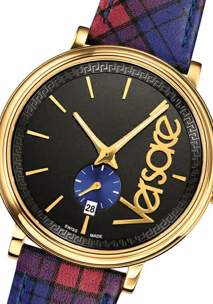 Versace V-Circle The Clans Edition Schwarze Zifferblatt Rot & Blau das Lederarmband, Uhr für Damen - VEBQ00218