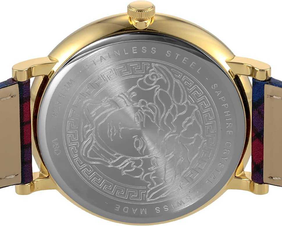 Versace V-Circle The Clans Edition Schwarze Zifferblatt Rot & Blau das Lederarmband, Uhr für Damen - VEBQ00218
