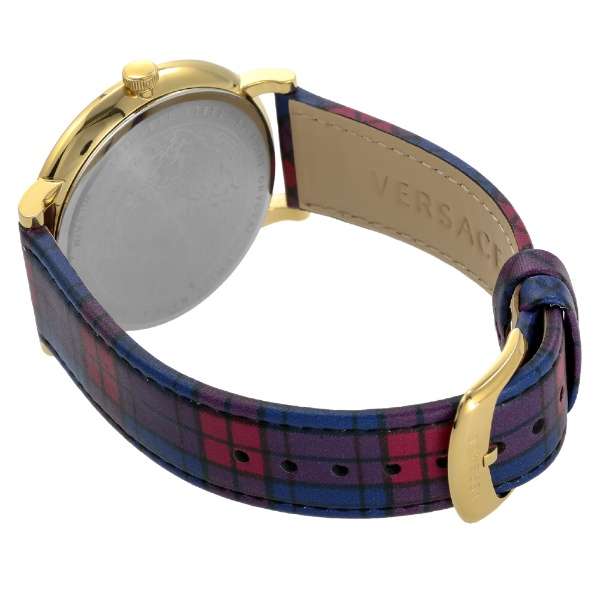 Versace V-Circle The Clans Edition Schwarze Zifferblatt Rot & Blau das Lederarmband, Uhr für Damen - VEBQ00218