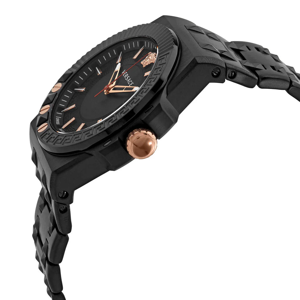 Versace Chain Reaction Quarzuhr für Herren, schwarzes Zifferblatt, schwarzes Edelstahlarmband - VEDY00719