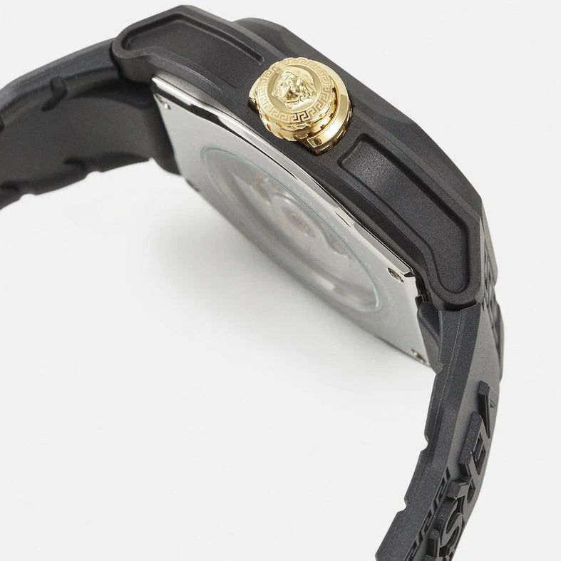 Versace Chain Reaction Quarzuhr für Herren, schwarzes Zifferblatt, schwarzes Edelstahlarmband - VEDY00719