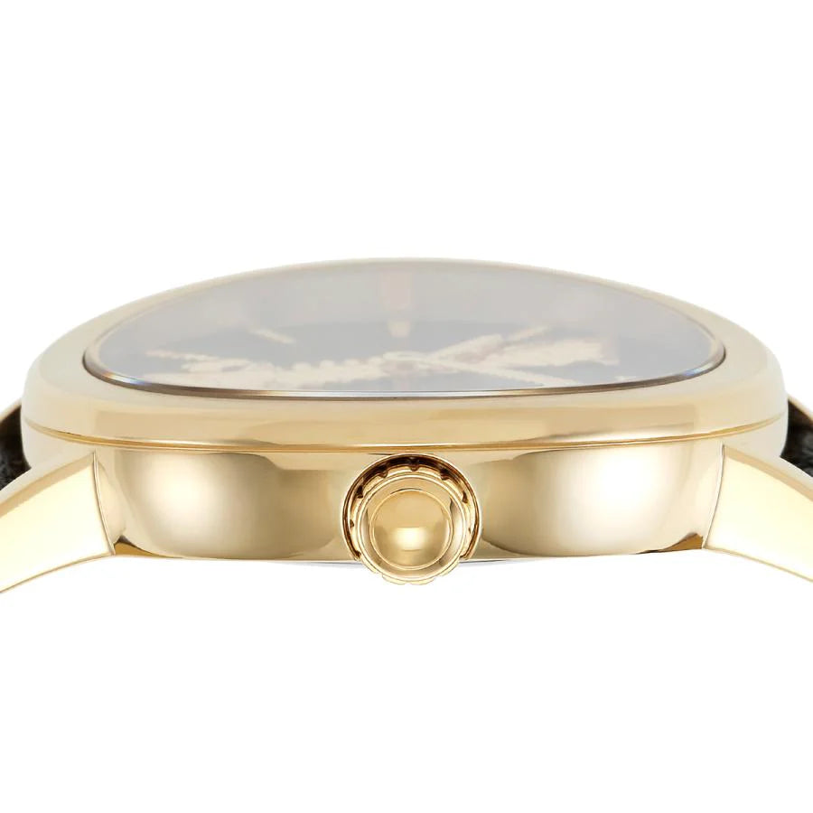 Versace Virtus Quarzuhr mit schwarzem Zifferblatt und schwarzem Lederarmband für Damen – VEHC00119, Damenuhr