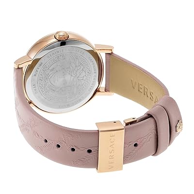 Versace Virtus Quarzuhr mit grauem Zifferblatt und rosafarbenem Lederarmband für Damen – VEHC00319, Damenuhr