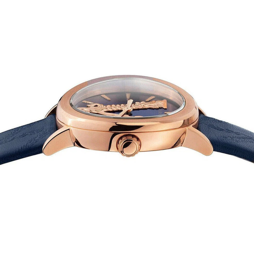 Versace Virtus Quarzuhr mit blauem Zifferblatt und blauem Lederarmband für Damen – VEHC00419