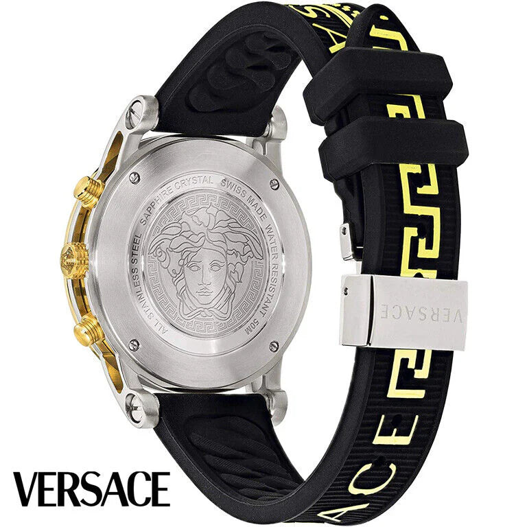 Versace Sports Tech Chronograph Silberzifferblatt Schwarze Gummiarmbanduhr für Damen – VELT00519