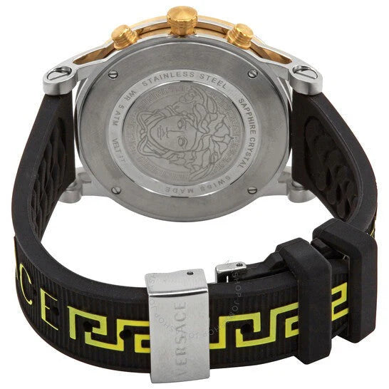 Versace Sports Tech Chronograph Silberzifferblatt Schwarze Gummiarmbanduhr für Damen – VELT00519