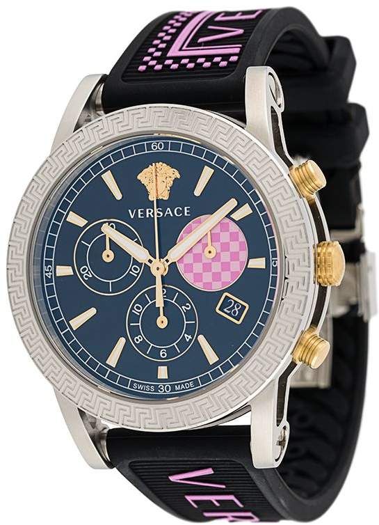Versace Sport Tech Chronograph mit schwarzem Zifferblatt und schwarzem Kautschukarmband für Damen – VELT00619, Damenuhr