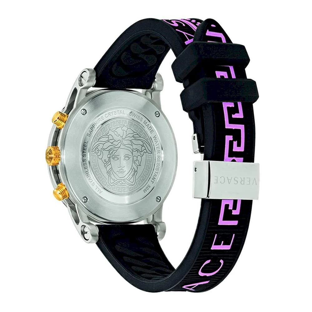 Versace Sport Tech Chronograph mit schwarzem Zifferblatt und schwarzem Kautschukarmband für Damen – VELT00619, Damenuhr