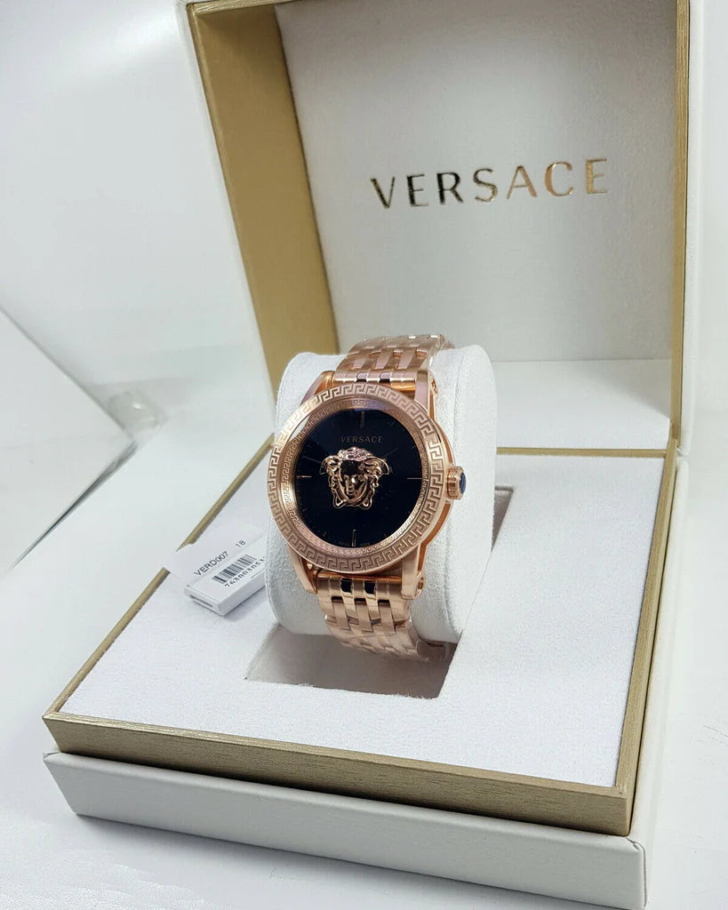 Versace Palazzo Empire Schwarzes Zifferblatt Roségold, Metallarmband , Uhr für Herren – VERD00718