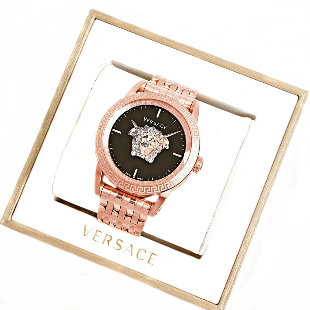 Versace Palazzo Empire Schwarzes Zifferblatt Roségold, Metallarmband , Uhr für Herren – VERD00718