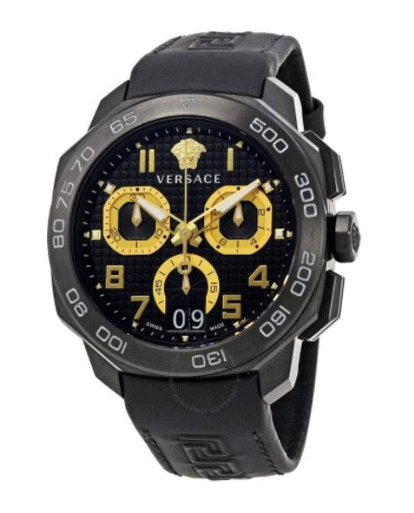 VVersace Dylos Chronograph Schwarzes Zifferblatt Schwarzes Kautschukarmband , Herrenuhr – VQC020015
