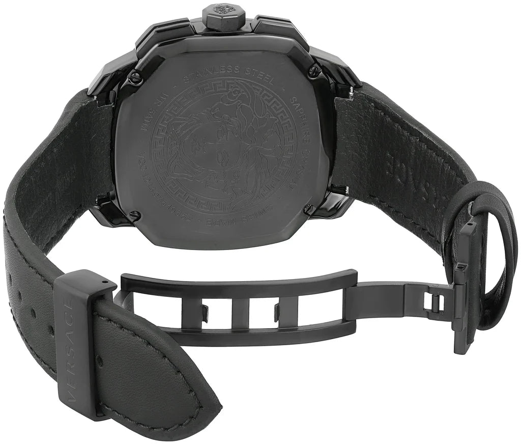VVersace Dylos Chronograph Schwarzes Zifferblatt Schwarzes Kautschukarmband , Herrenuhr – VQC020015