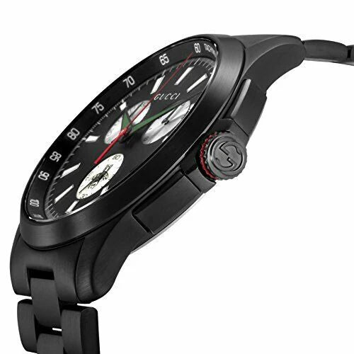 Gucci G-Timeless Chronograph Herrenuhr mit schwarzem Zifferblatt und schwarzem Edelstahlarmband - YA126268