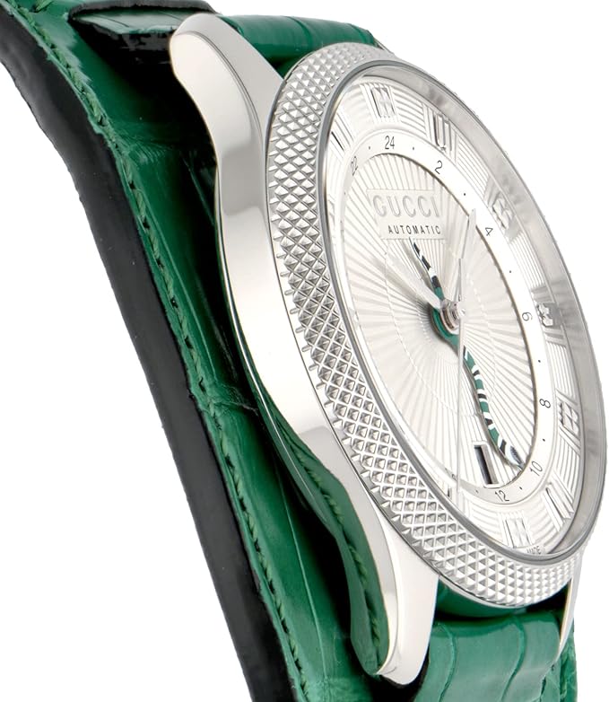 Gucci YA126344 Eryx YA126344 Herrenuhr, silbernes Zifferblatt, Edelstahl, Saphirglas, Automatikaufzug, 40 mm (1,6 Zoll), Schweizer Uhrwerk, silberfarben, Armbandtyp