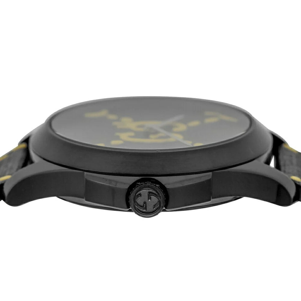 Gucci G Timeless Ghost Schwarzes Zifferblatt Schwarze Lederarmbanduhr, Herrenuhr – YA1264019
