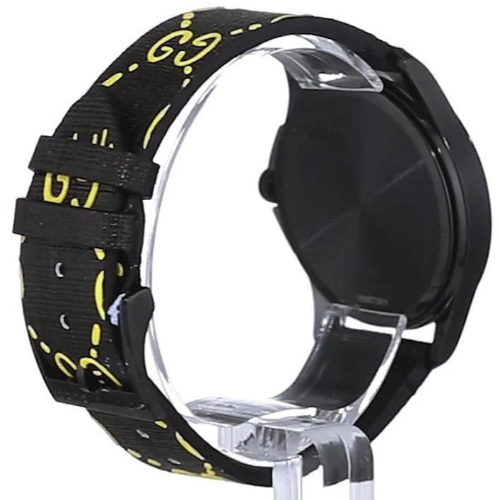 Gucci G Timeless Ghost Schwarzes Zifferblatt Schwarze Lederarmbanduhr, Herrenuhr – YA1264019