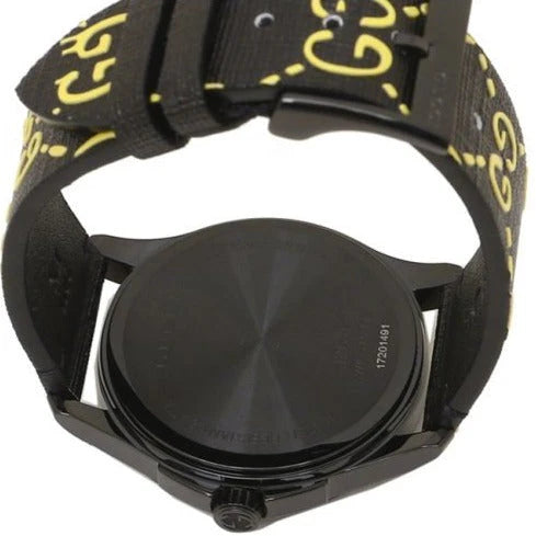Gucci G Timeless Ghost Schwarzes Zifferblatt Schwarze Lederarmbanduhr, Herrenuhr – YA1264019