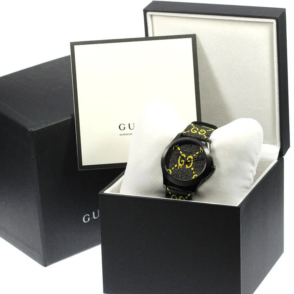 Gucci G Timeless Ghost Schwarzes Zifferblatt Schwarze Lederarmbanduhr, Herrenuhr – YA1264019