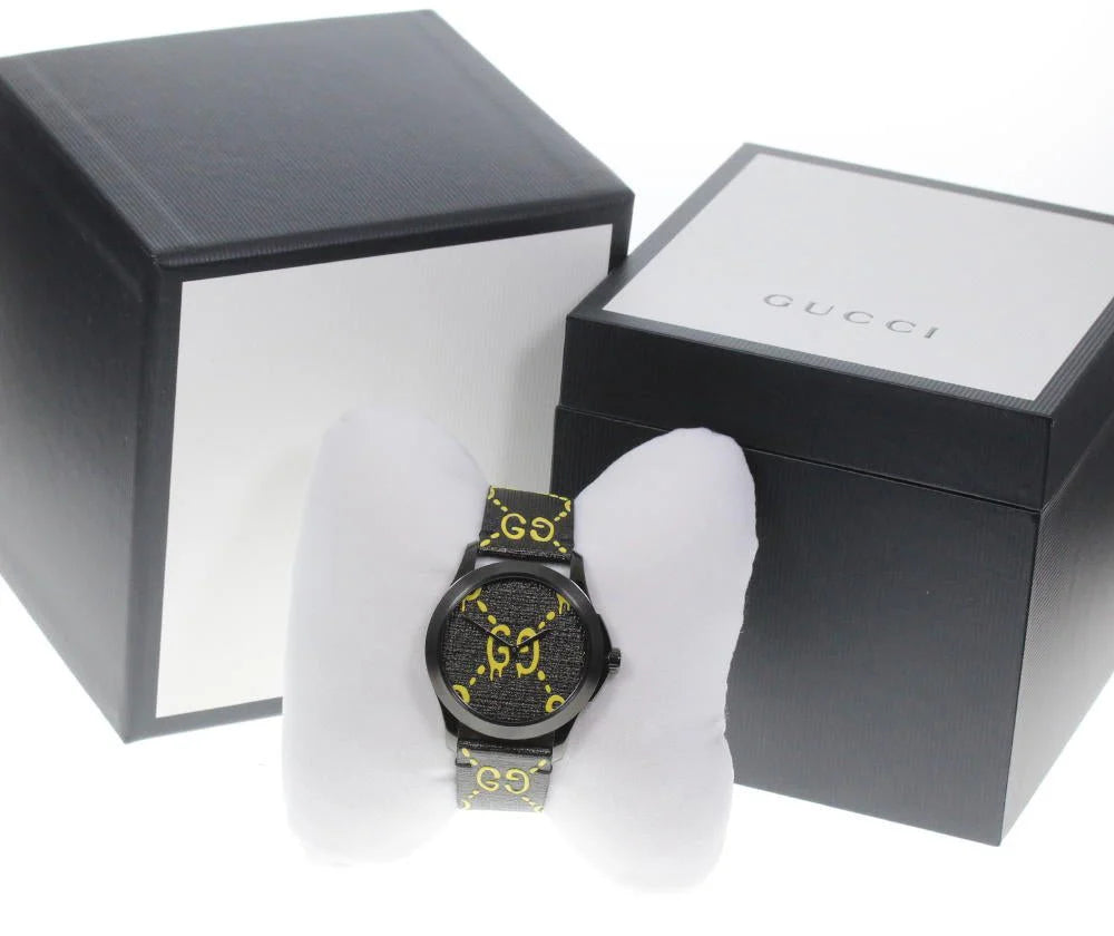 Gucci G Timeless Ghost Schwarzes Zifferblatt Schwarze Lederarmbanduhr, Herrenuhr – YA1264019