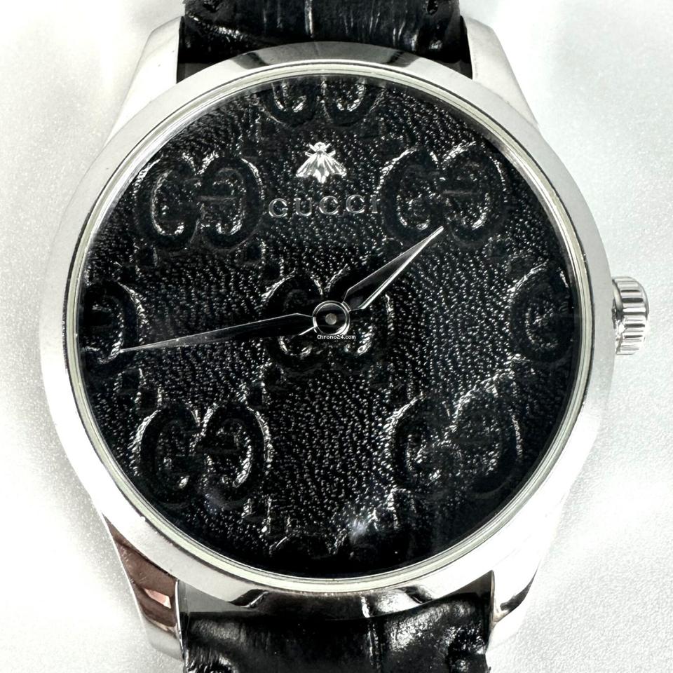 Gucci G Timeless Quartz – Schwarzes Zifferblatt – Schwarzes Lederarmband – Uhr für Damen – YA1264031A, Damenuhr
