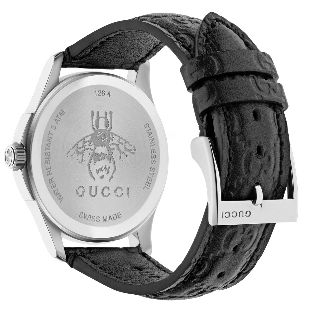 Gucci G Timeless Quartz – Schwarzes Zifferblatt – Schwarzes Lederarmband – Uhr für Damen – YA1264031A, Damenuhr