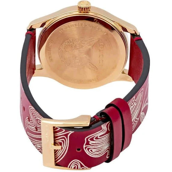 Gucci G Timeless Quarzuhr mit rotem Zifferblatt und rotem Lederarmband für Damen – YA1264054