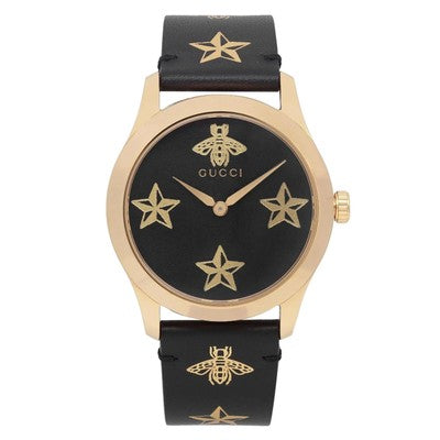 Gucci G Zeitlose Gucci Uhr für Damen, schwarzes Zifferblatt schwarzes Lederarmband - YA1264055
