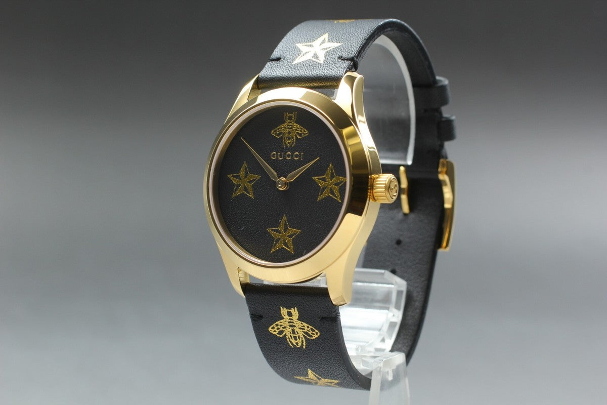 Gucci G Zeitlose Gucci Uhr für Damen, schwarzes Zifferblatt schwarzes Lederarmband - YA1264055