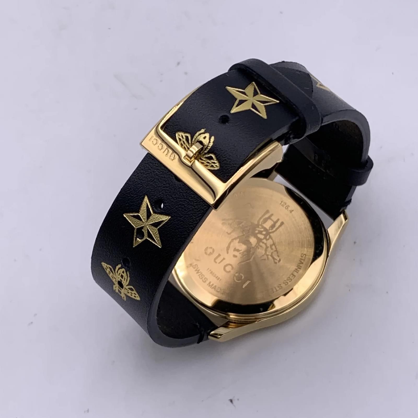 Gucci G Zeitlose Gucci Uhr für Damen, schwarzes Zifferblatt schwarzes Lederarmband - YA1264055