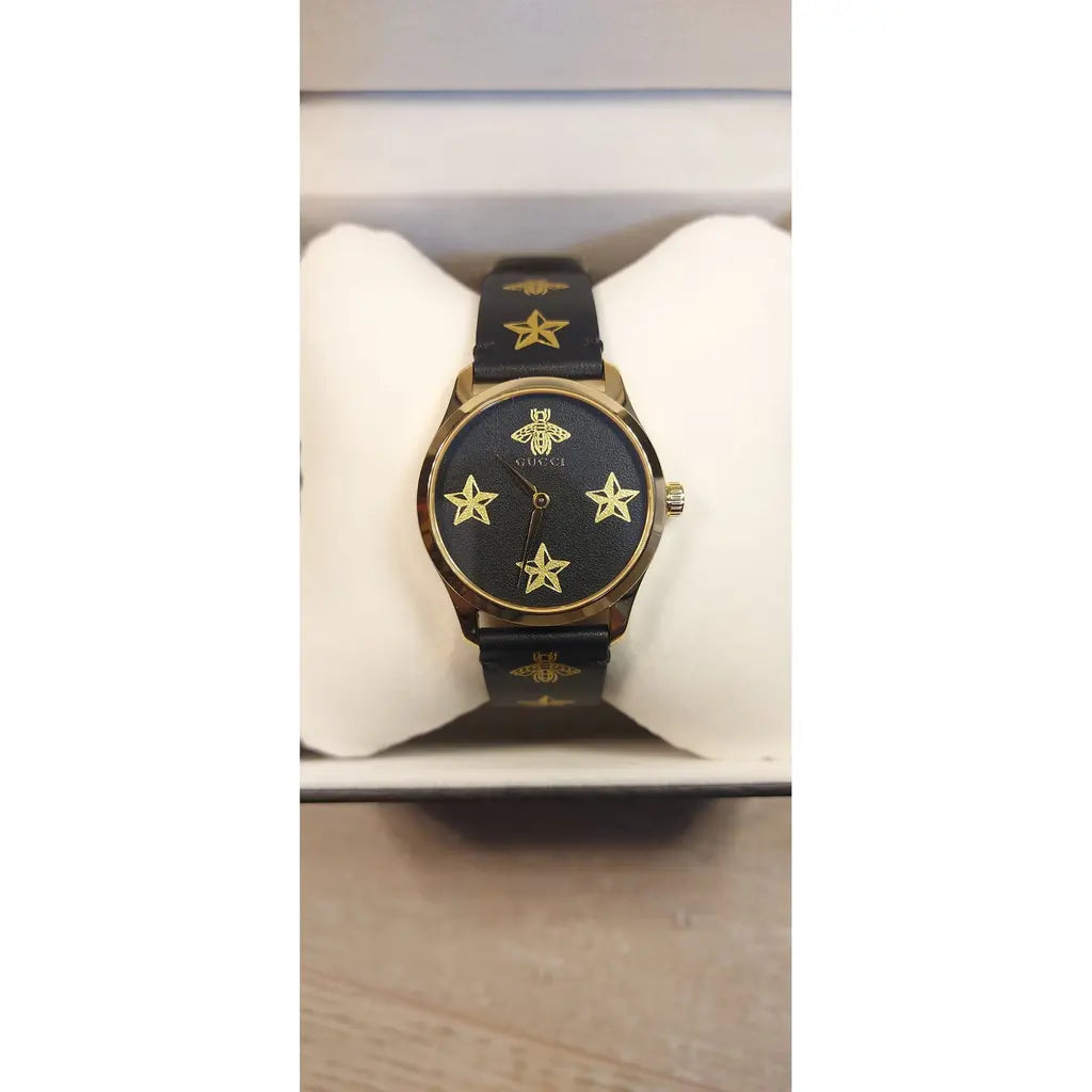 Gucci G Zeitlose Gucci Uhr für Damen, schwarzes Zifferblatt schwarzes Lederarmband - YA1264055