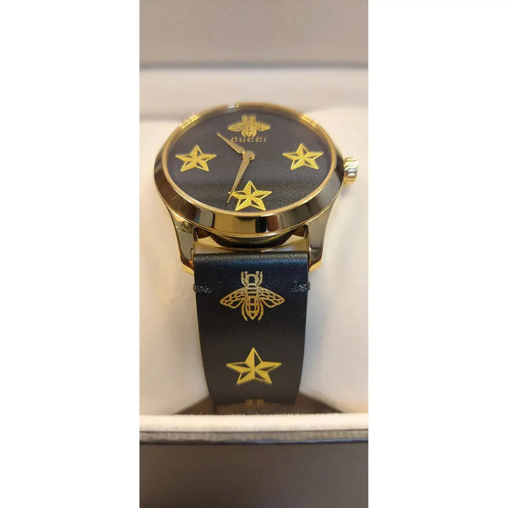 Gucci G Zeitlose Gucci Uhr für Damen, schwarzes Zifferblatt schwarzes Lederarmband - YA1264055