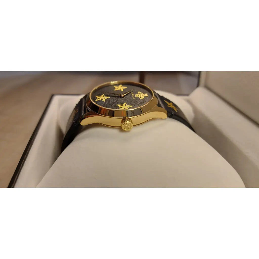 Gucci G Zeitlose Gucci Uhr für Damen, schwarzes Zifferblatt schwarzes Lederarmband - YA1264055