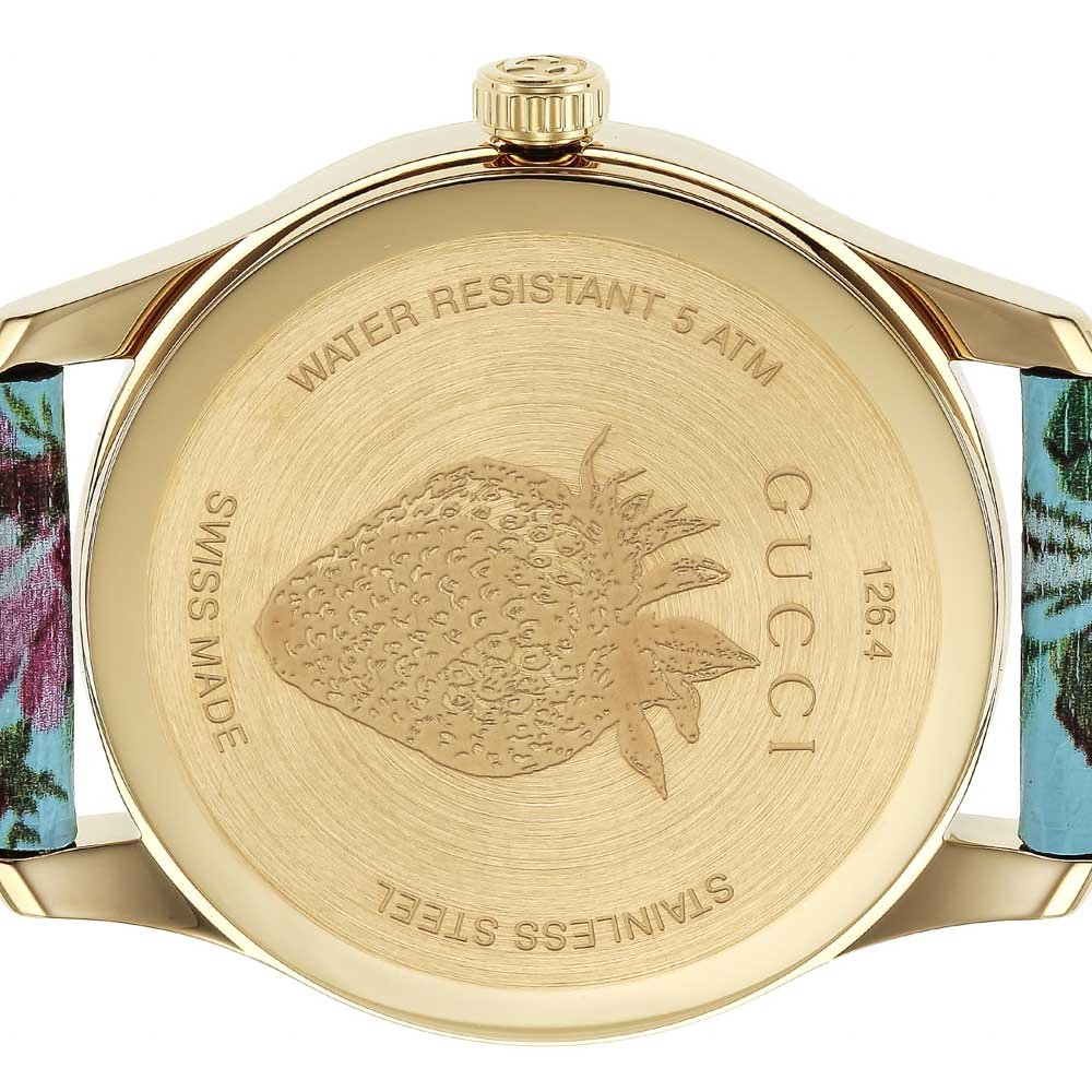Gucci G Timeless Floral, türkises Zifferblatt, türkises Lederarmband, Damenuhr – YA1264085