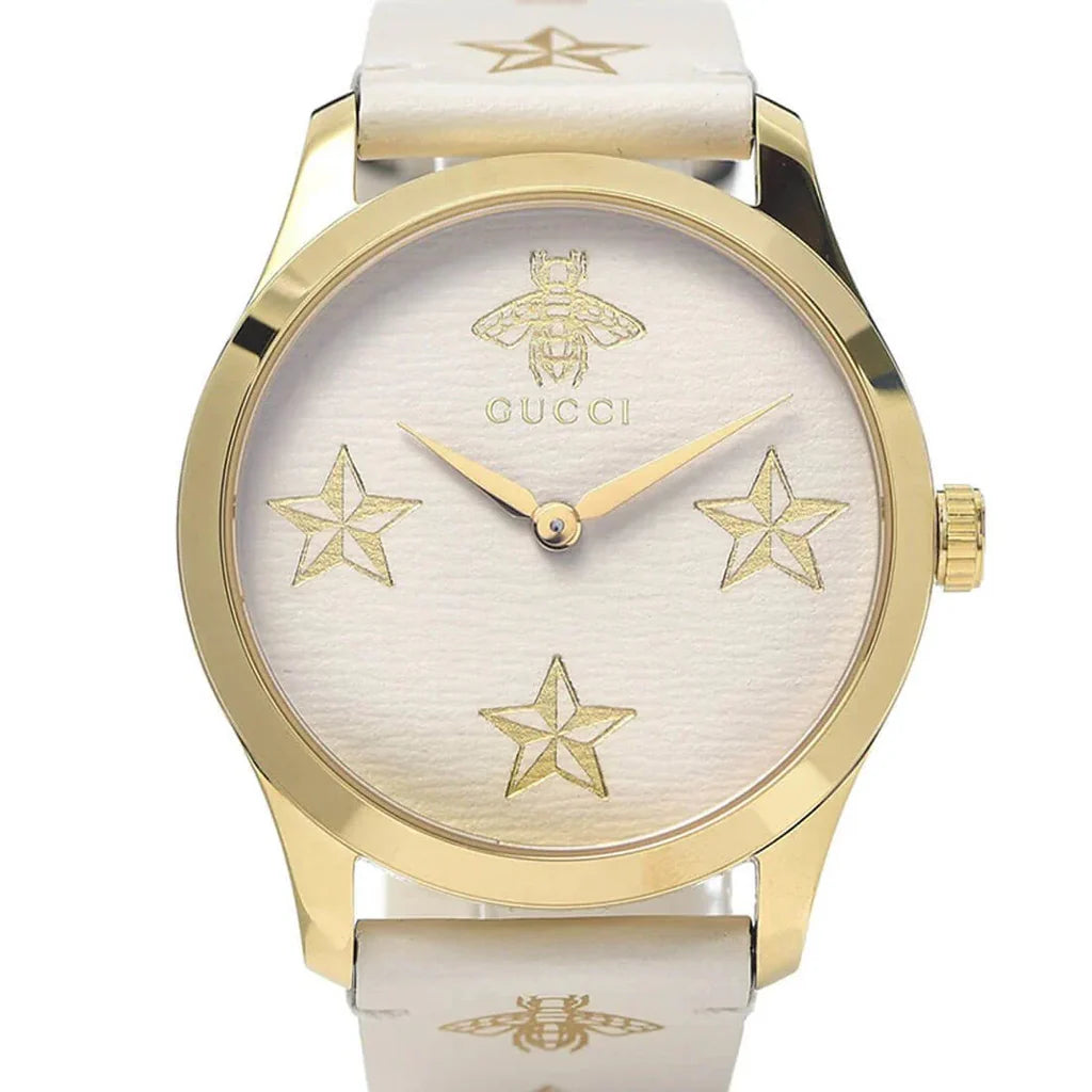 Gucci G Zeitlose Gucci Uhr für Damen, weißes Zifferblatt weißes Lederarmband - YA1264096