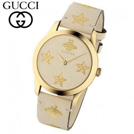 Gucci G Zeitlose Gucci Uhr für Damen, weißes Zifferblatt weißes Lederarmband - YA1264096