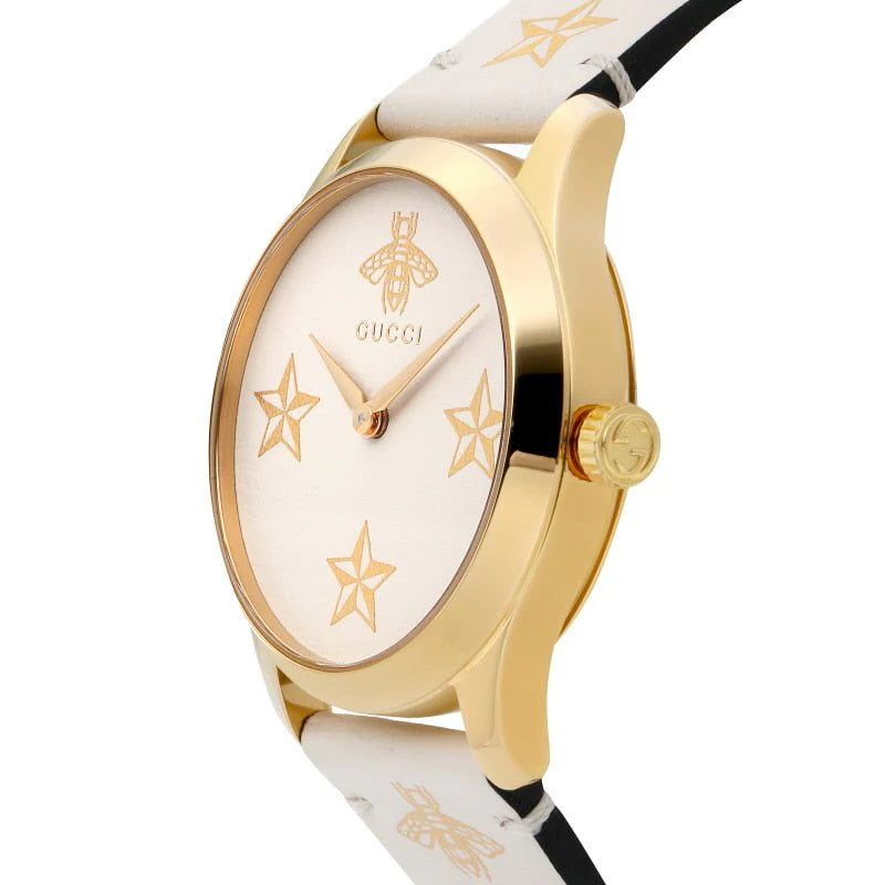 Gucci G Zeitlose Gucci Uhr für Damen, weißes Zifferblatt weißes Lederarmband - YA1264096