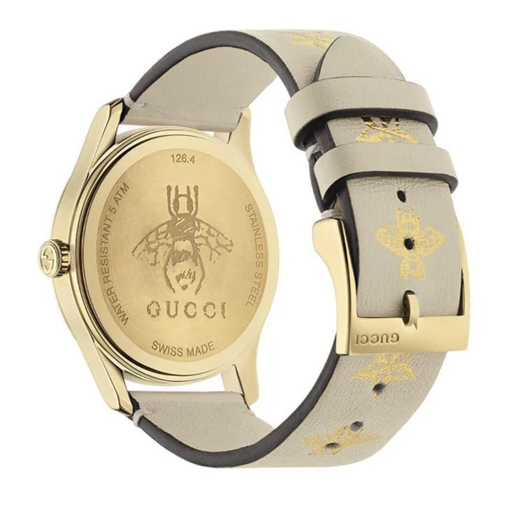Gucci G Zeitlose Gucci Uhr für Damen, weißes Zifferblatt weißes Lederarmband - YA1264096