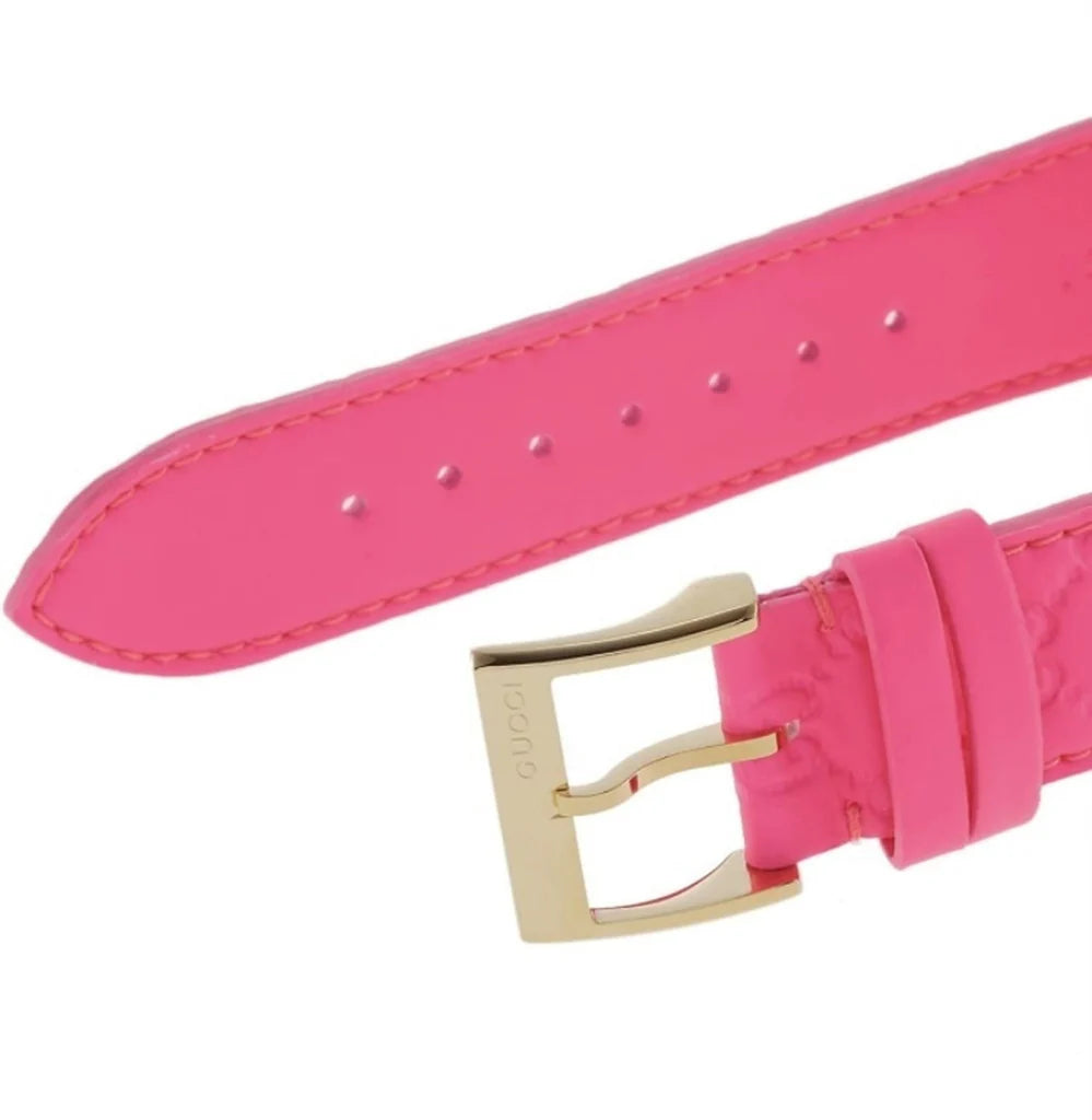 Gucci G Zeitlose Quarz-Ararmbanduhr für Damen, Pink Zifferblatt pinkes Leder– YA1264115