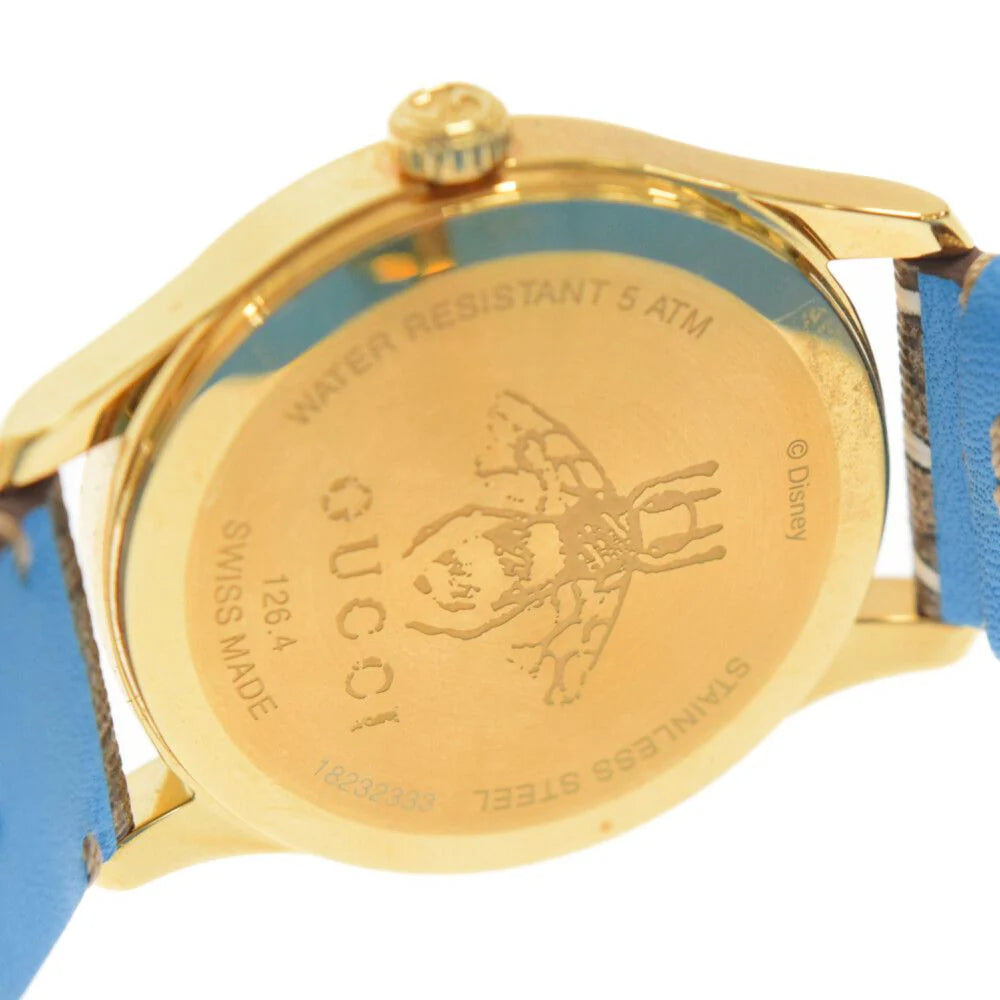 Gucci G Zeitlose Disney Donald Duck Uhr, braunes Zifferblatt, braune Lederarmbanduhr für Damen – YA1264167