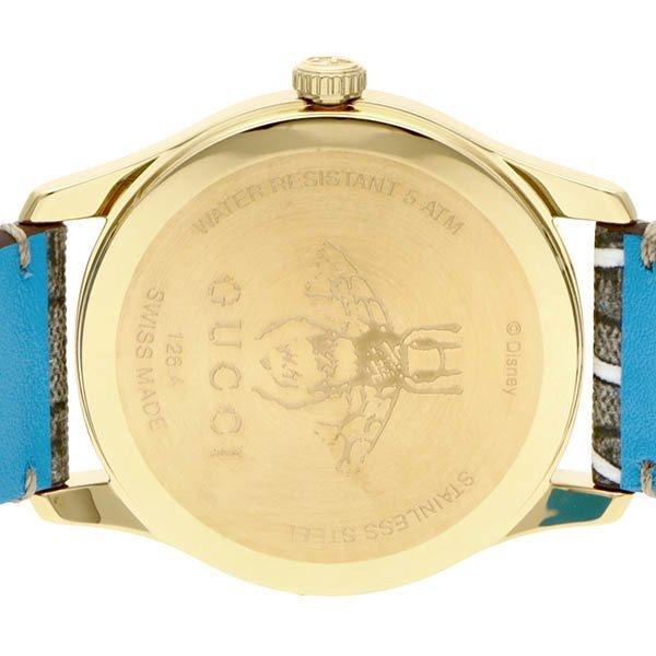Gucci G Zeitlose Disney Donald Duck Uhr, braunes Zifferblatt, braune Lederarmbanduhr für Damen – YA1264167