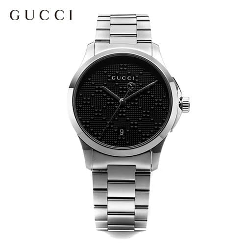 Gucci G Zeitloses Schwarzes Zifferblatt Silber Metallarmband, Herrenuhr – YA126460