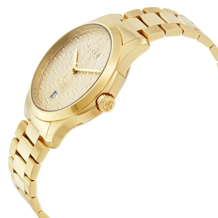 Gucci G Timeless Unisex-Uhr mit goldenem Zifferblatt und goldenem Stahlarmband – YA126461