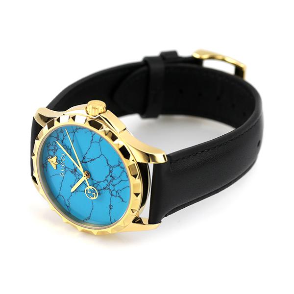 Gucci G Timeless Herrenuhr mit türkisblauem Zifferblatt und schwarzem Lederarmband - YA126462