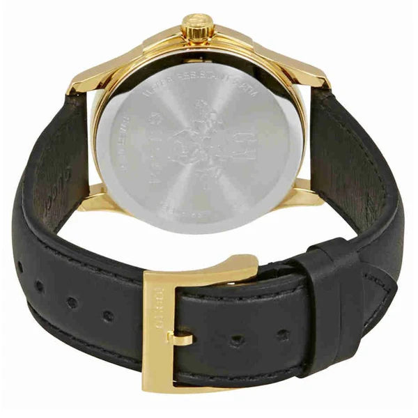 Gucci G Timeless Herrenuhr mit smaraktgrün Zifferblatt und schwarzem Lederarmband - YA126463